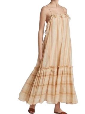 Zimmermann Anneke swing Dress beige/biscuit,metalli cotton,belted backside